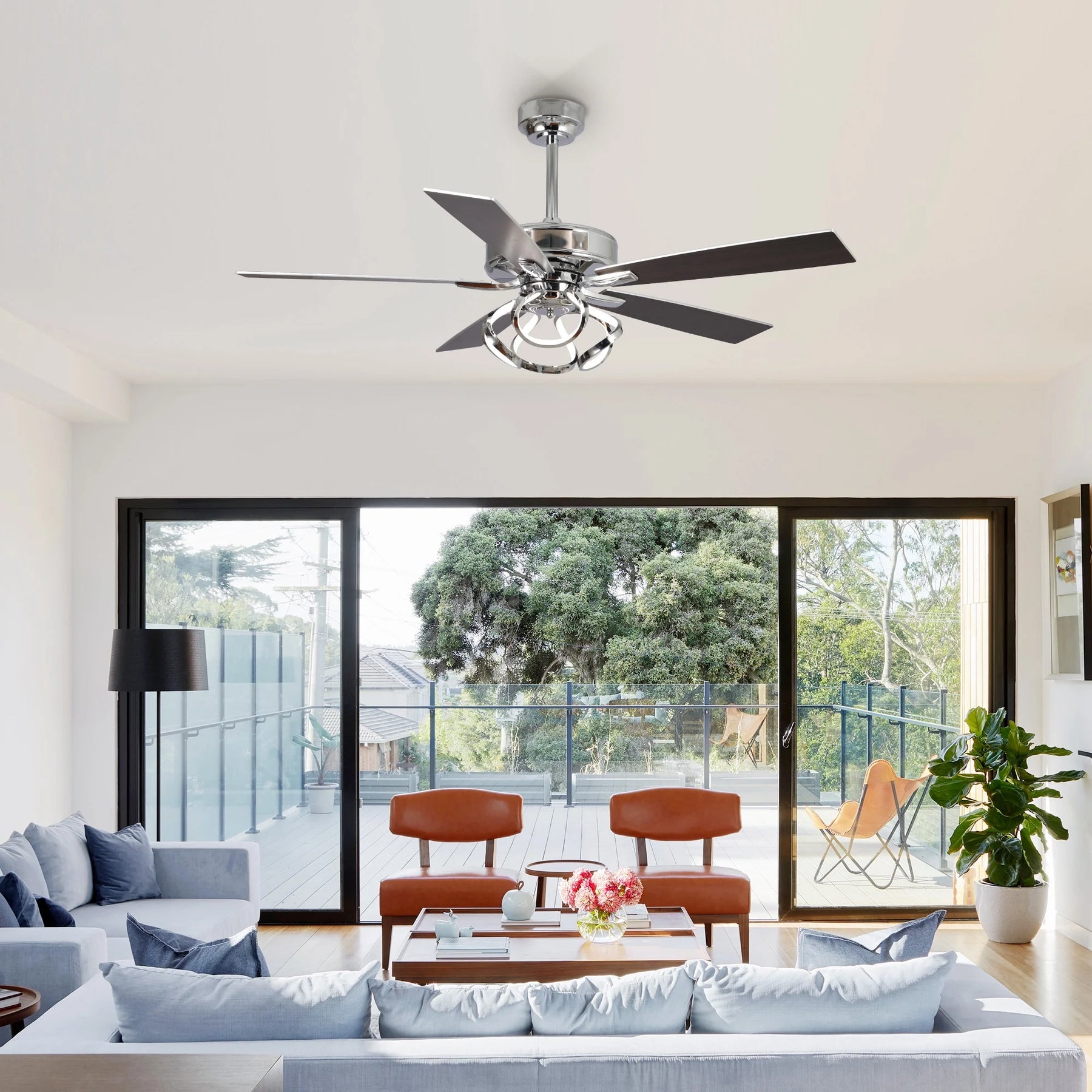 Parrot Uncle 52 - Inch Contemporary Chrome Ceiling Fan with Integrated LED Lights and Remote Control - Product image 2