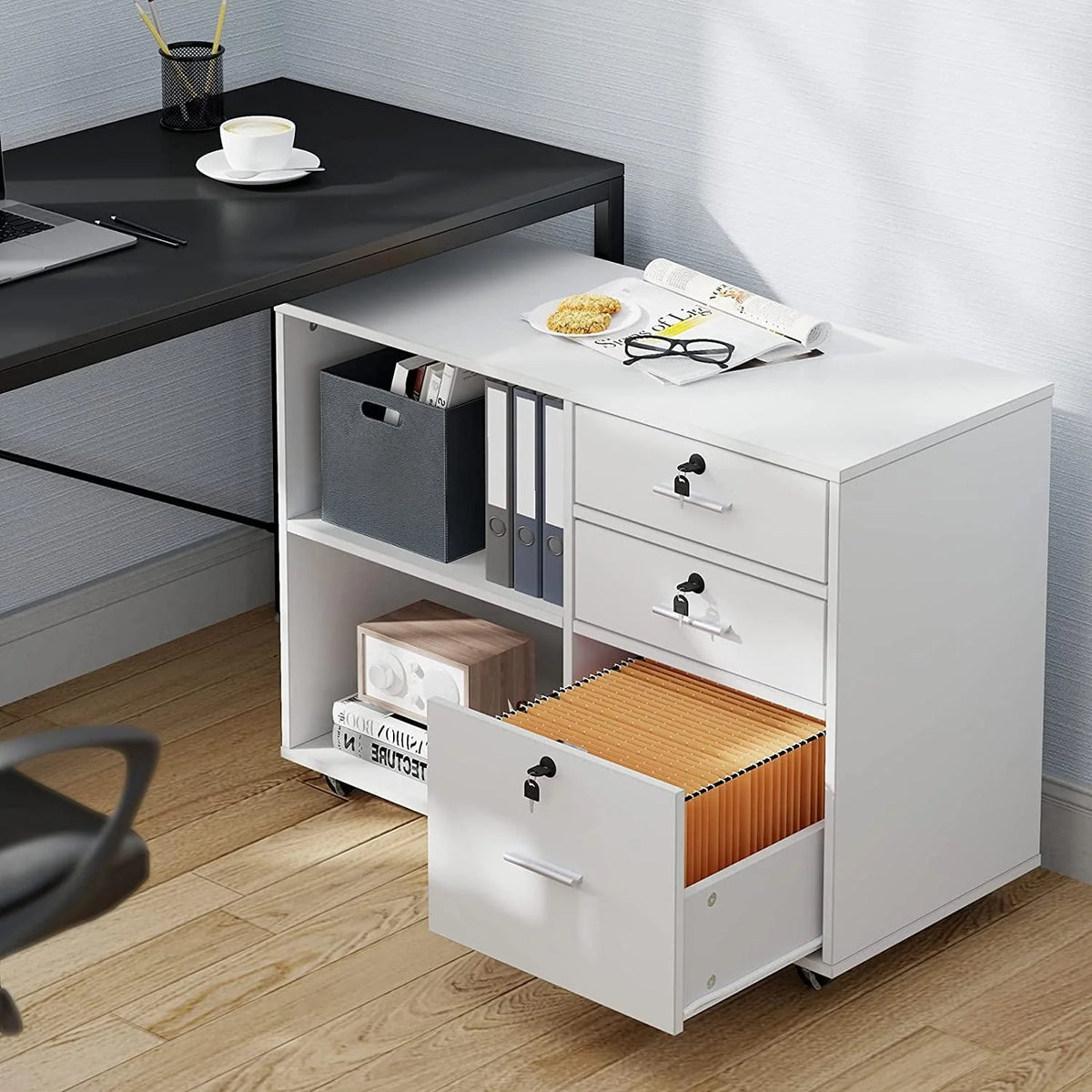 DEXTRUS 3 Drawer Wood Lateral Filing Cabinet with Locks, Printer Stand Storage File Cabinet with Shelves - Product image 16