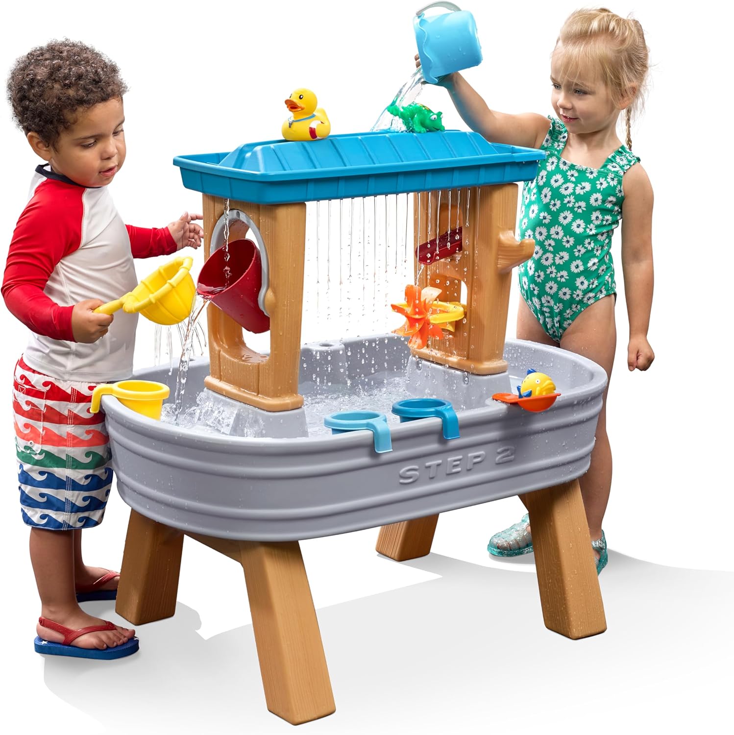 Rain Shower Splash Water Table with 13 Accessories - Blue & Green | Water games table | Activity Table for the Garden, Water Activity Table | Outdoor water table
