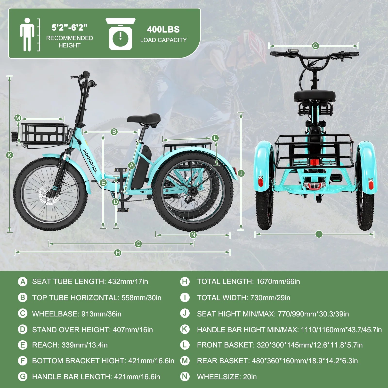 ABORON 3.0 Fat Tire Electric Trike for Senior Foldable E - Bike, 500W Motorized Tricycle Adult 20" Folding - Product image 46
