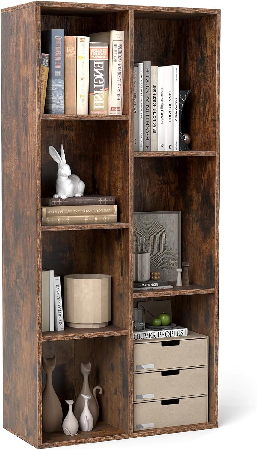 Tangkula 7-Cube Bookcase | Freestanding Storage Organizer with 7 Open Cubbies