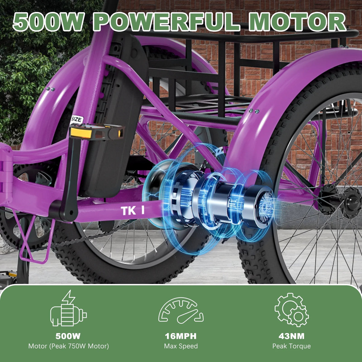ABORON 3.0 Fat Tire Electric Trike for Senior Foldable E - Bike, 500W Motorized Tricycle Adult 20" Folding - Product image 41