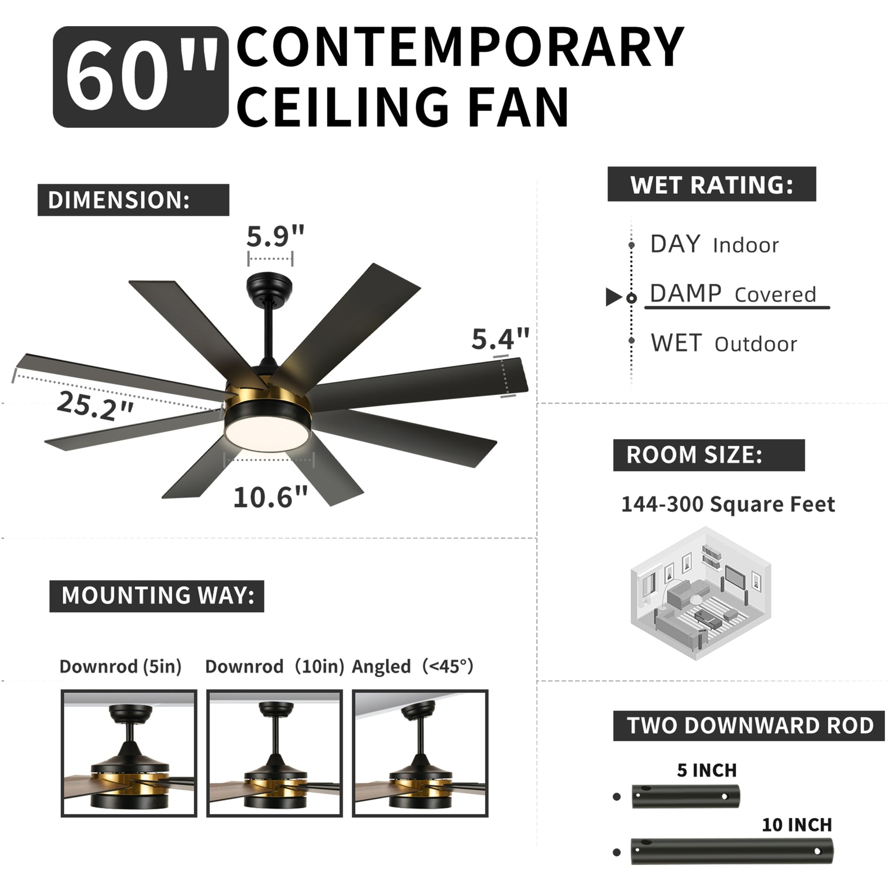 Dextrus 60 in Modern LED Outdoor/ Indoor Ceiling Fan with Remote Control - Product image 7