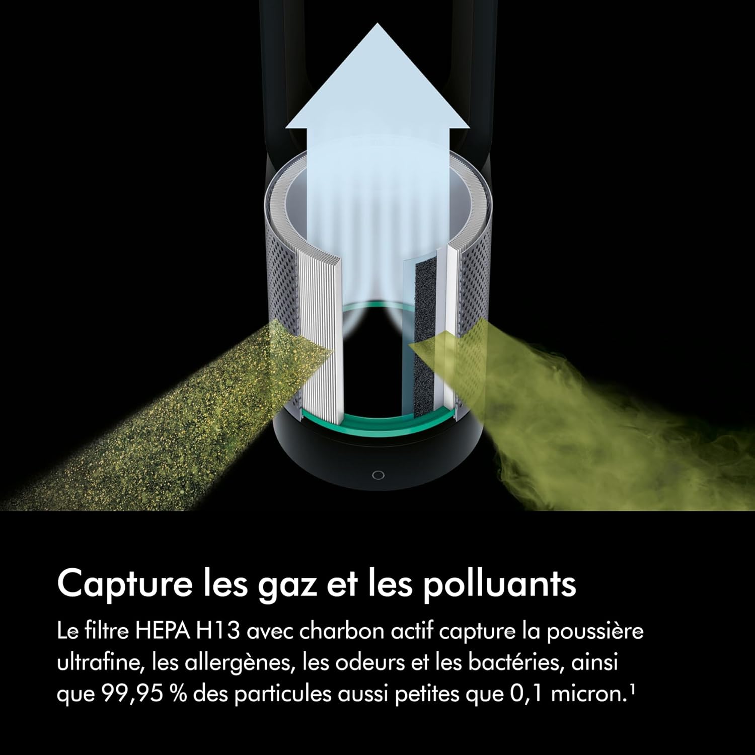 Dyson Pure Cool TP00 – Bladeless tower fan purifier, 10 speeds, 434L/s, 360° HEPA filter, captures 99.95% particles, White/Silver