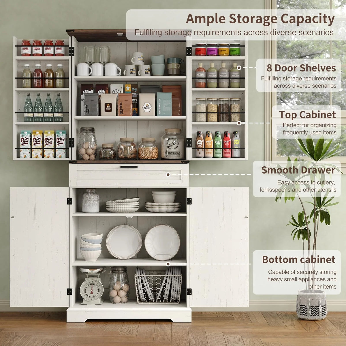 FUSOU 72'' Kitchen Storage Pantry Cabinet, Tall Storage Cabinet with 8 Door Shelves - Product image 30