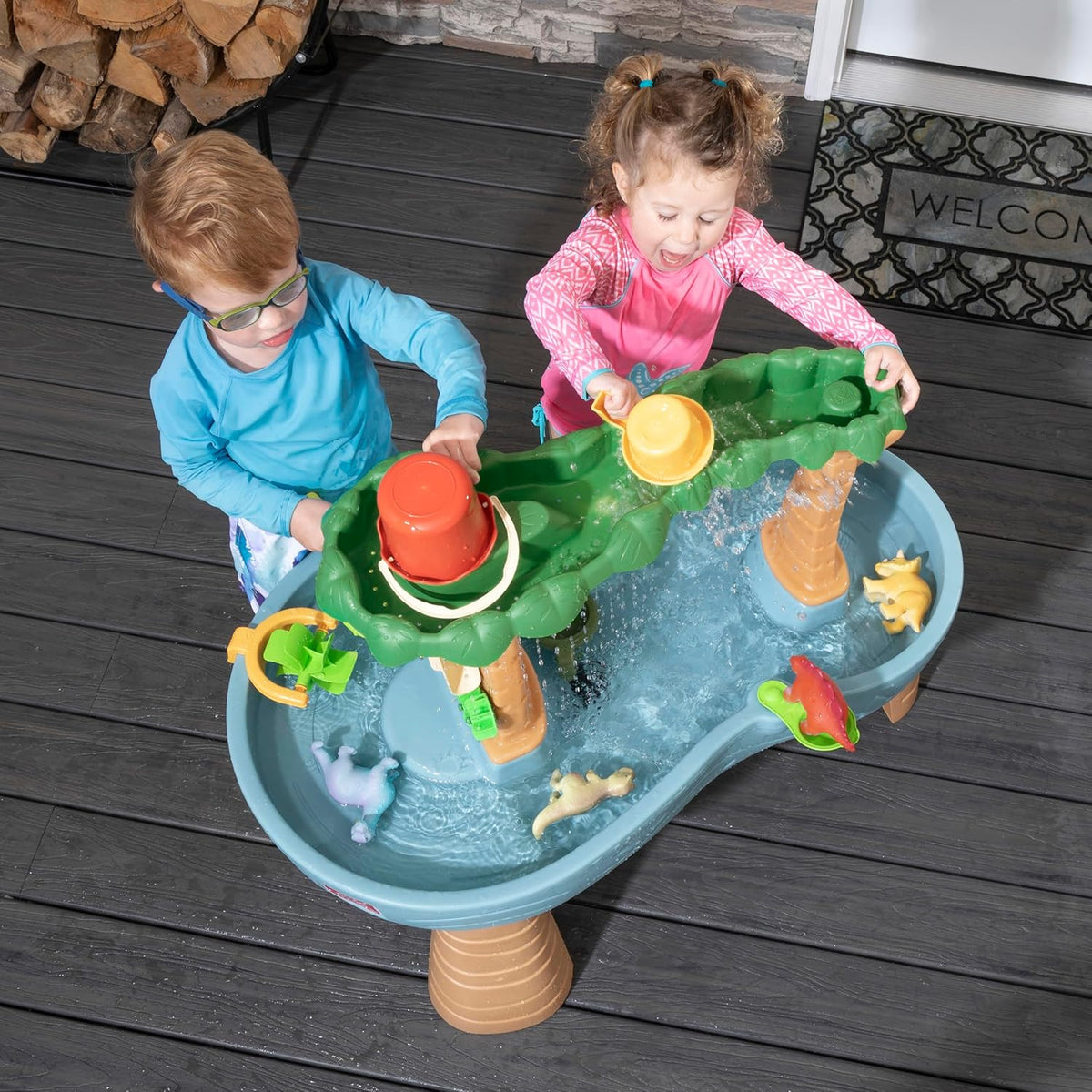 Rain Shower Splash Water Table with 13 Accessories - Blue & Green | Water games table | Activity Table for the Garden, Water Activity Table | Outdoor water table