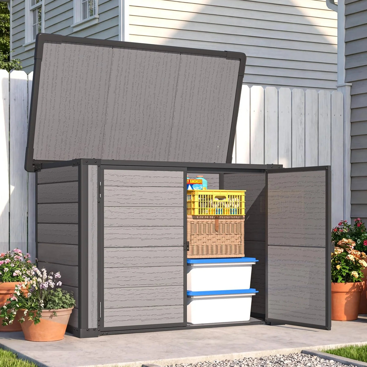 AECOJOY Resin Outdoor Storage Cabinet 23 Cu.Ft Plastic Trash Can Storage Shed with Base - Product image 2