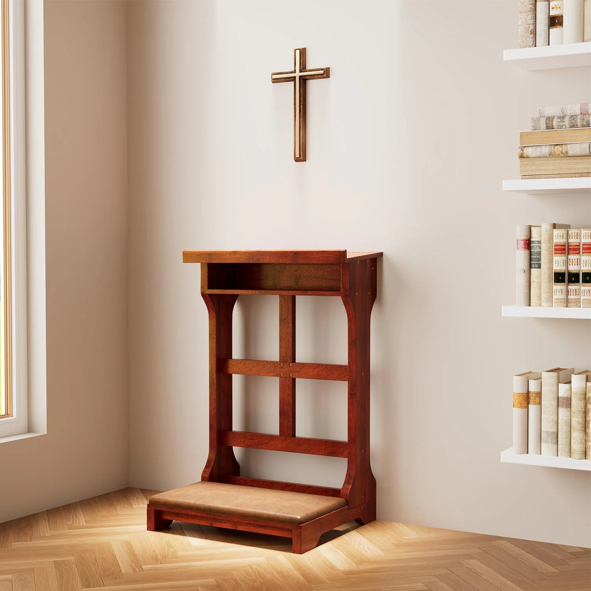AECOJOY Acacia Wood Prayer Kneeler Bench with Storage Shelf & Soft Cushion - Product image 2