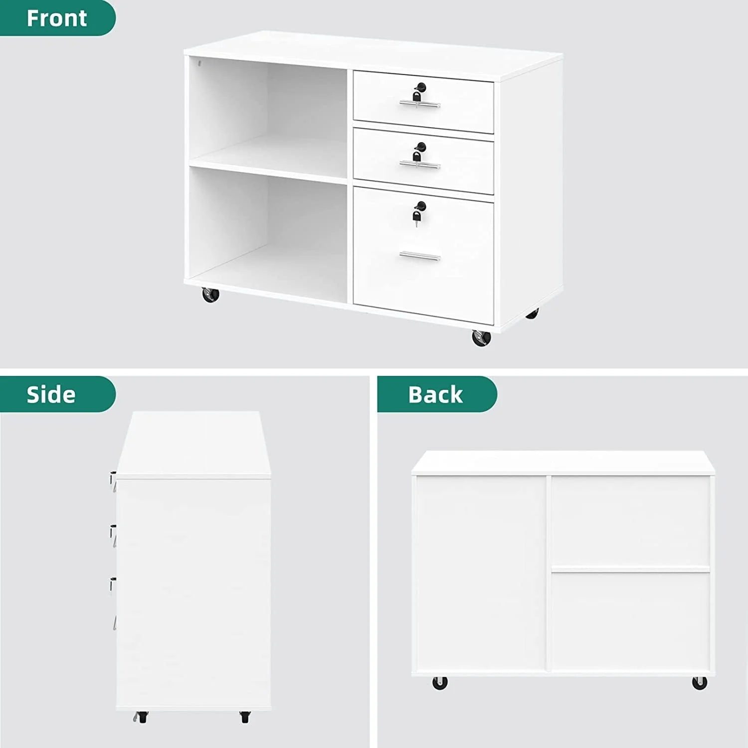 DEXTRUS 3 Drawer Wood Lateral Filing Cabinet with Locks, Printer Stand Storage File Cabinet with Shelves - Product image 19