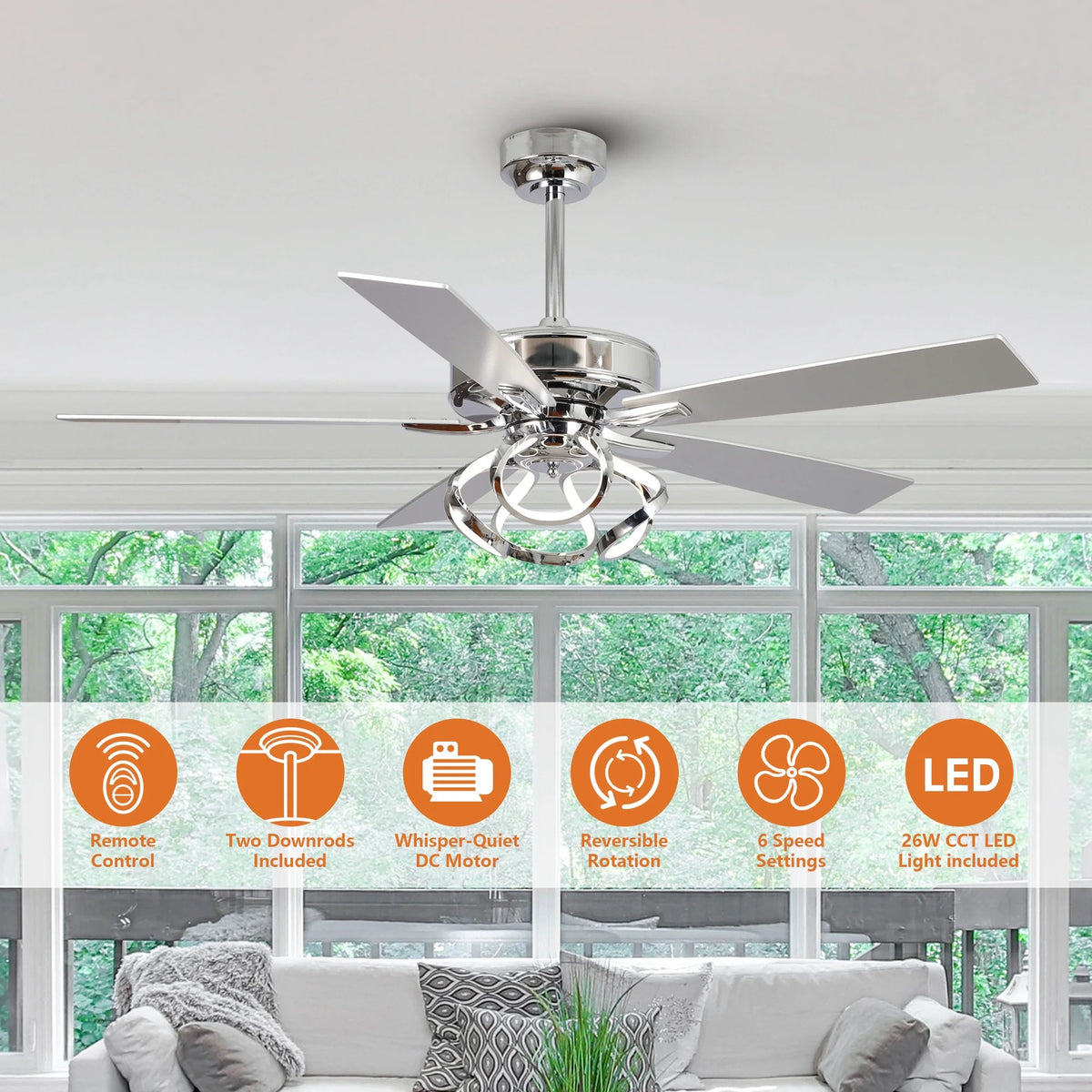 Parrot Uncle 52 - Inch Contemporary Chrome Ceiling Fan with Integrated LED Lights and Remote Control - Product image 8