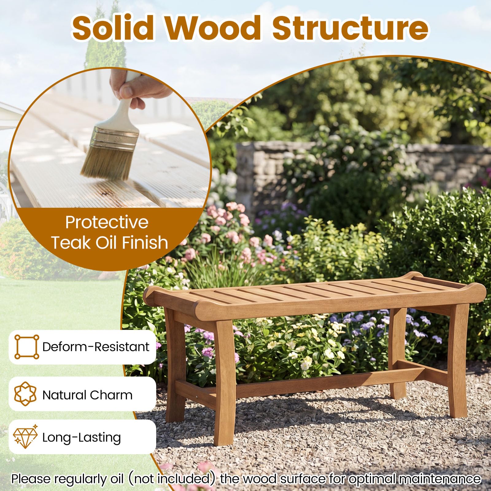Tangkula 41.5" Patio Backless Bench with Slatted Seat