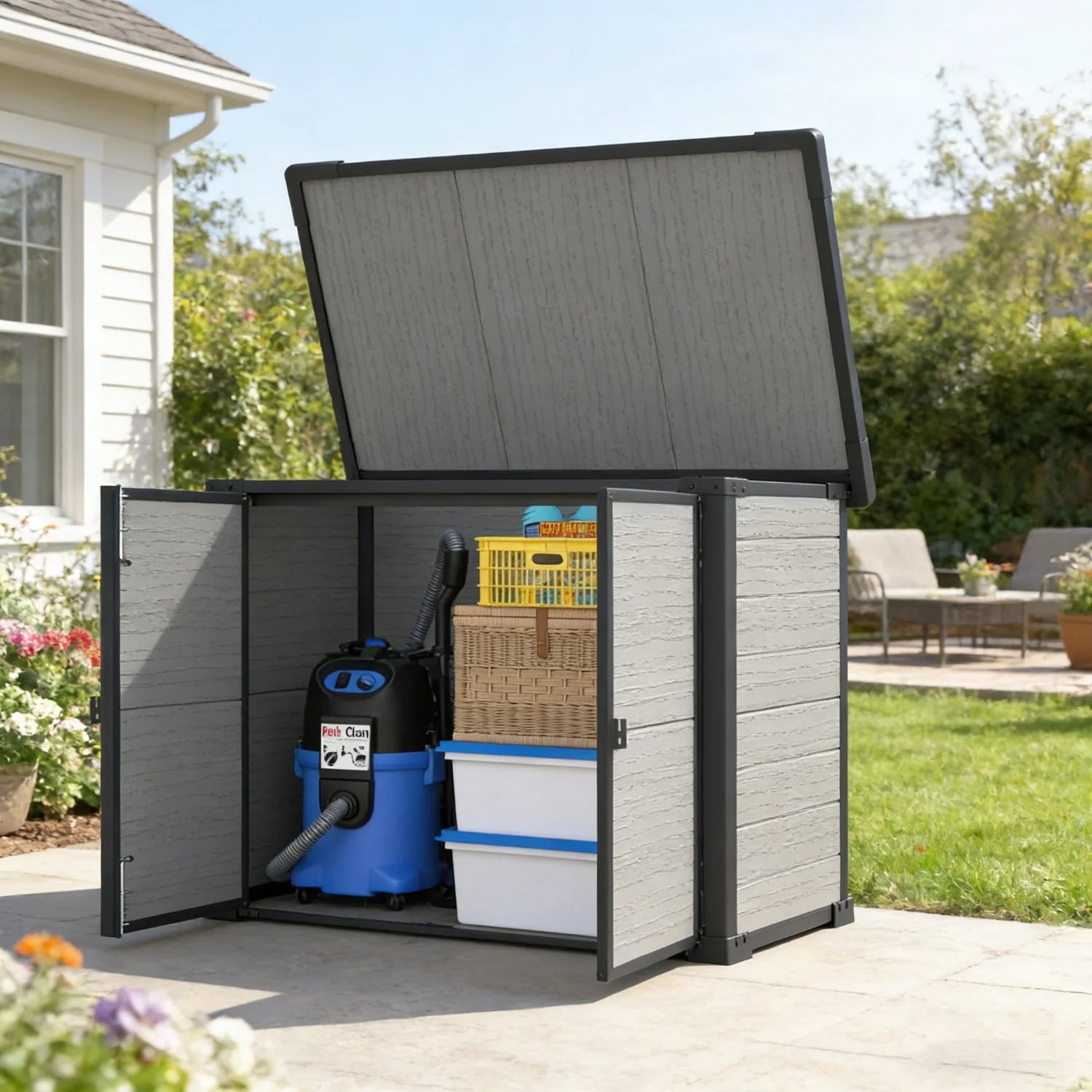 AECOJOY Resin Outdoor Storage Cabinet 23 Cu.Ft Plastic Trash Can Storage Shed with Base - Product image 8