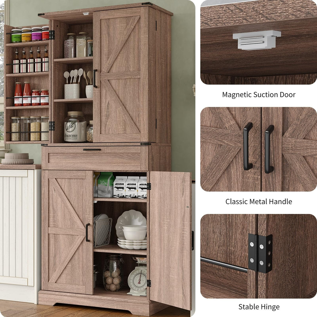 FUSOU 72'' Kitchen Storage Pantry Cabinet, Tall Storage Cabinet with 8 Door Shelves - Product image 26