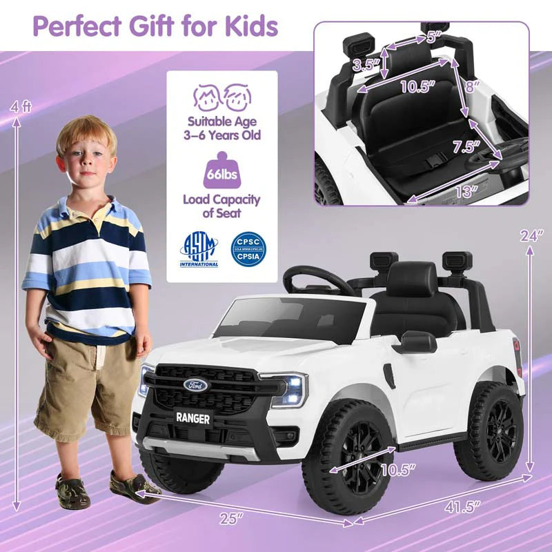 12V Licensed Ford Ranger Kids Ride on Car, Battery Powered Electric Vehicle Toy Car w/ Remote Control - Product image 16