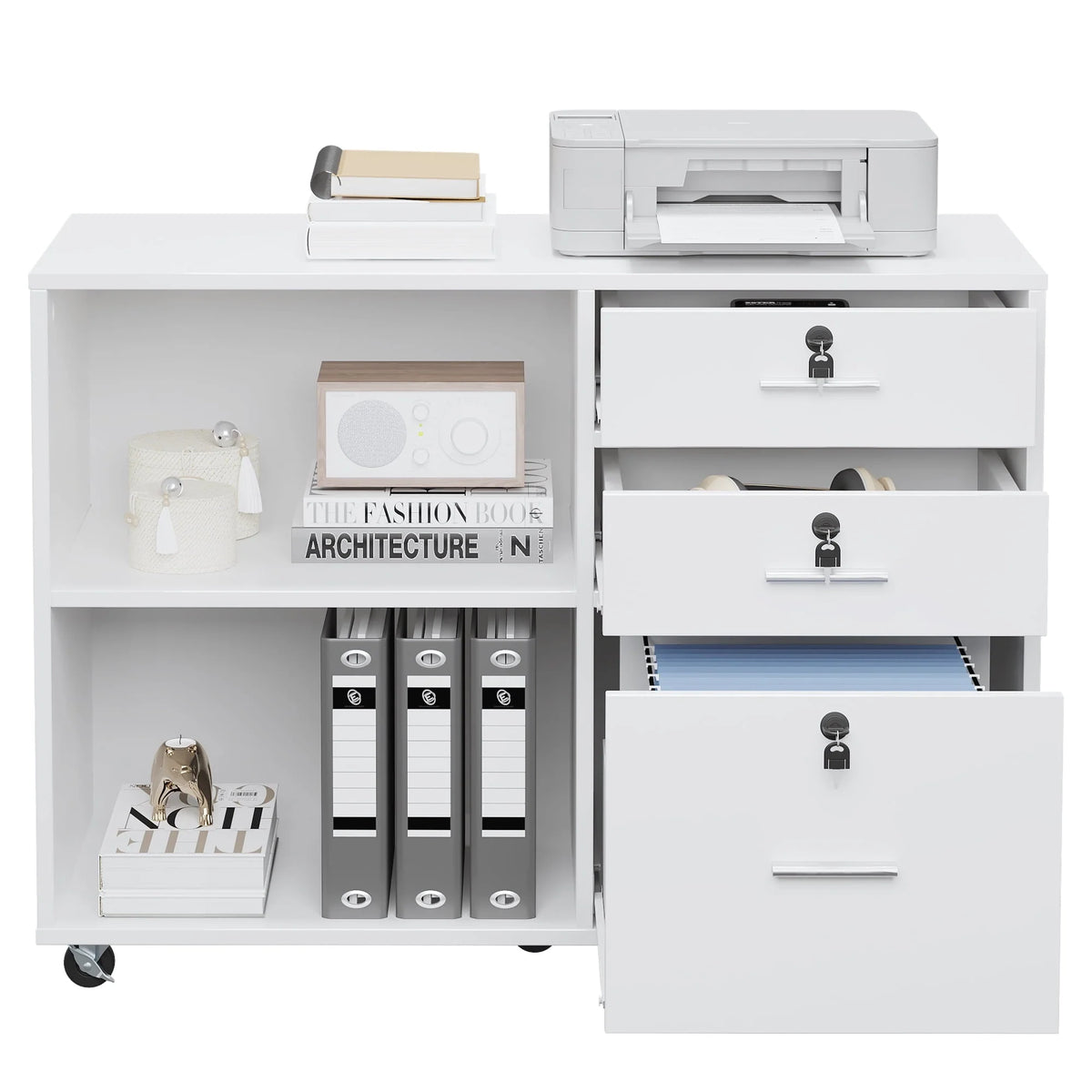 DEXTRUS 3 Drawer Wood Lateral Filing Cabinet with Locks, Printer Stand Storage File Cabinet with Shelves - Product image 7
