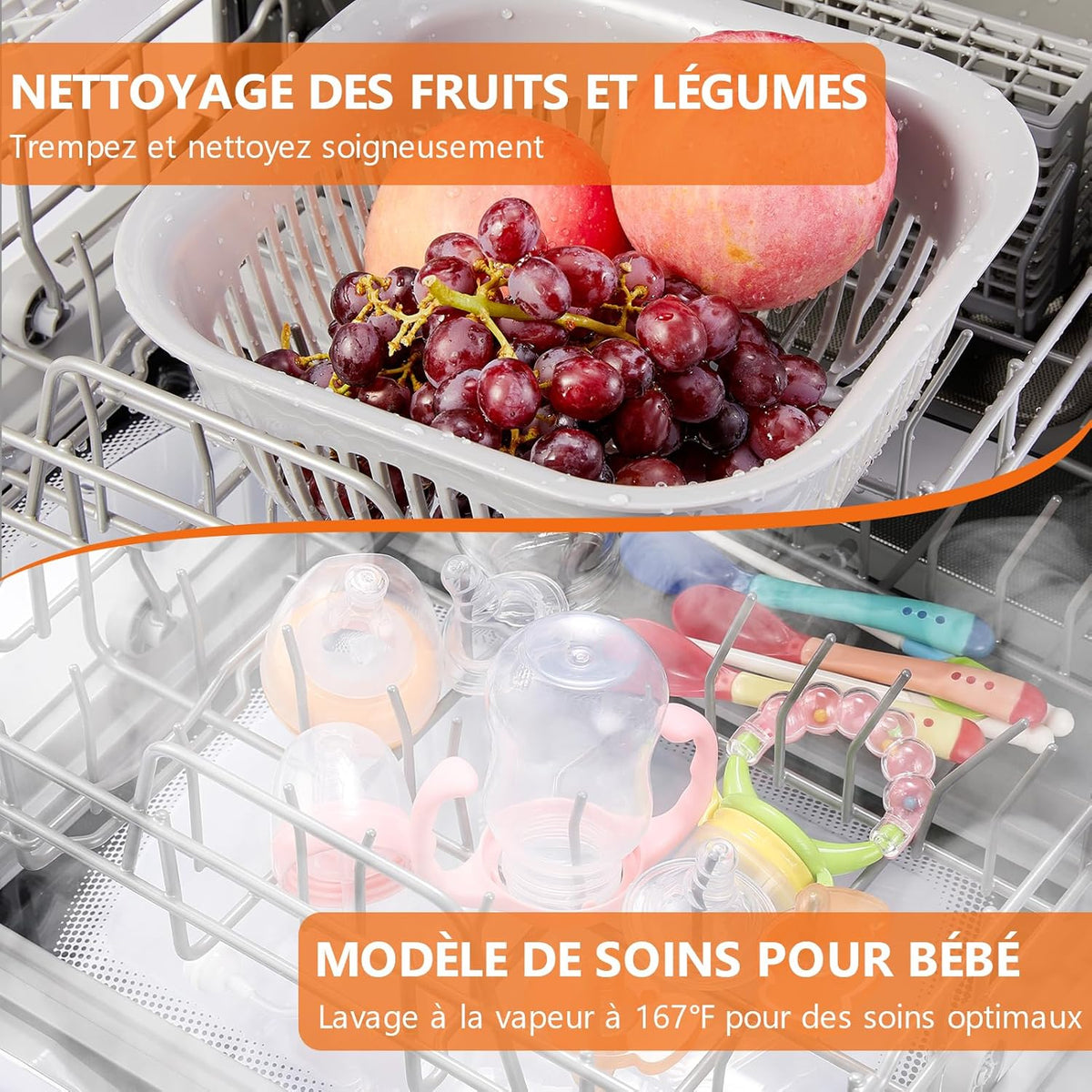 Karlxtom Tabletop Dishwasher, Mini Dishwasher with LED Touch Control, 45CM, 6 Programs, Fruit Washing, Baby Care