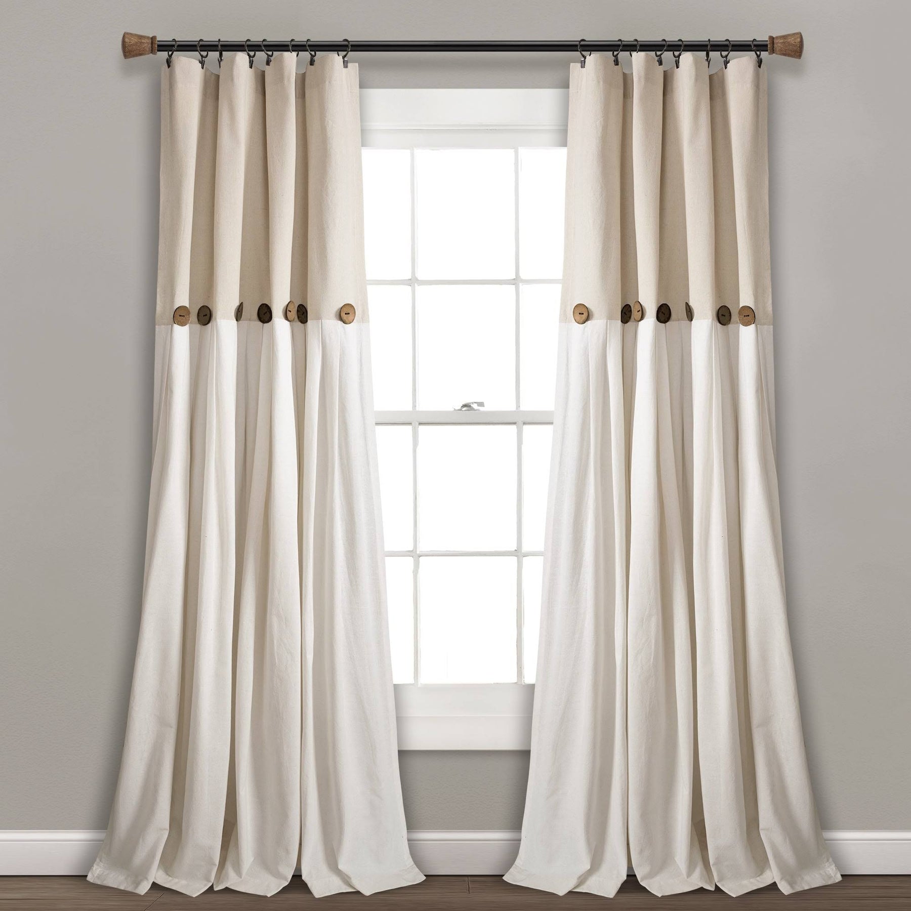Lush Decor Linen Button Single Panel Window Curtain - 84"L x 40"W - Product image 1