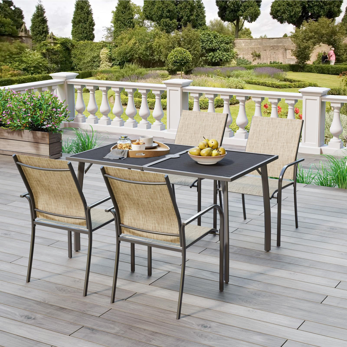AECOJOY 5 Piece Patio Table and Chair Set for 4, Outdoor Dining Set with Rectangle Table 1.73" Umbrella - Product image 8