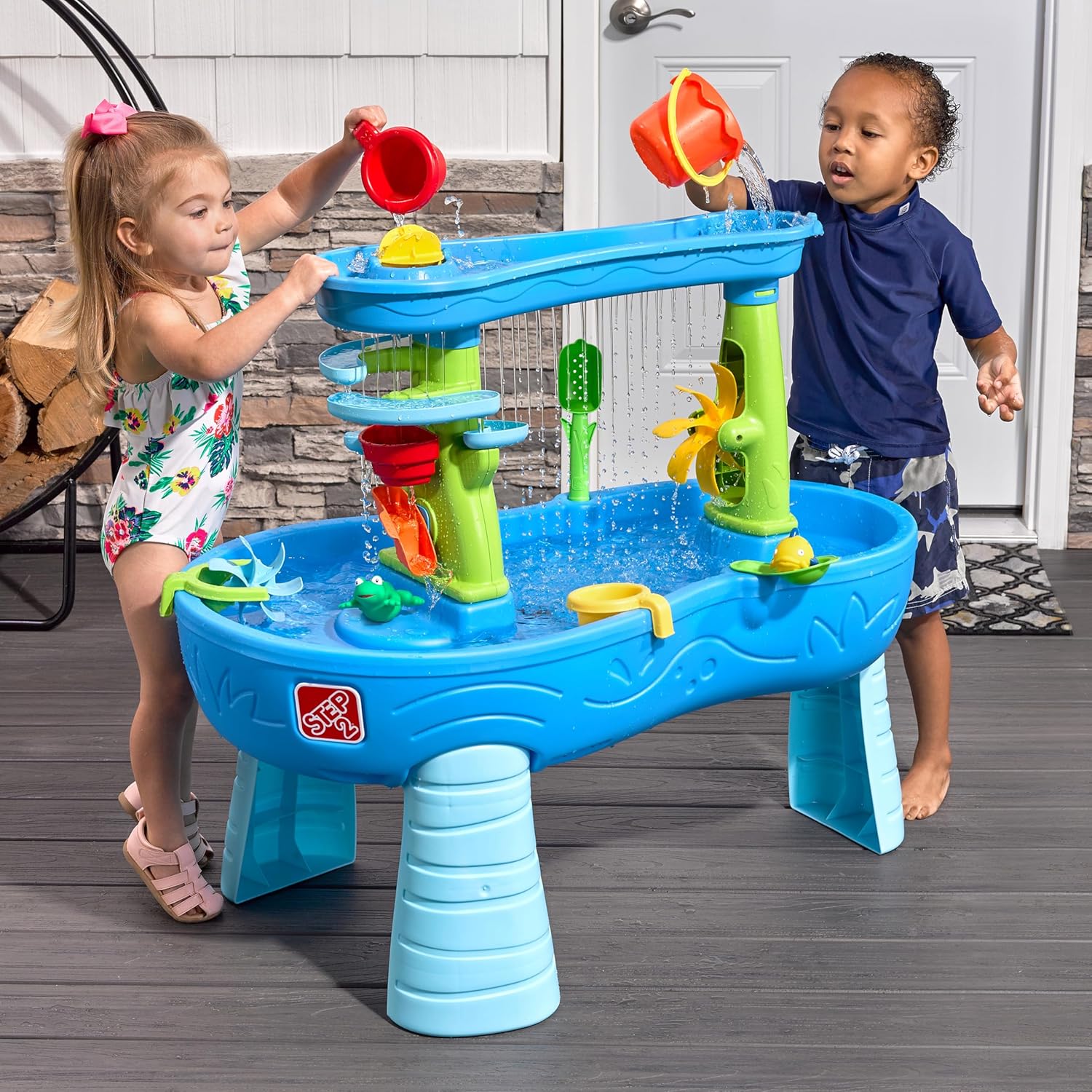 Rain Shower Splash Water Table with 13 Accessories - Blue & Green | Water games table | Activity Table for the Garden, Water Activity Table | Outdoor water table