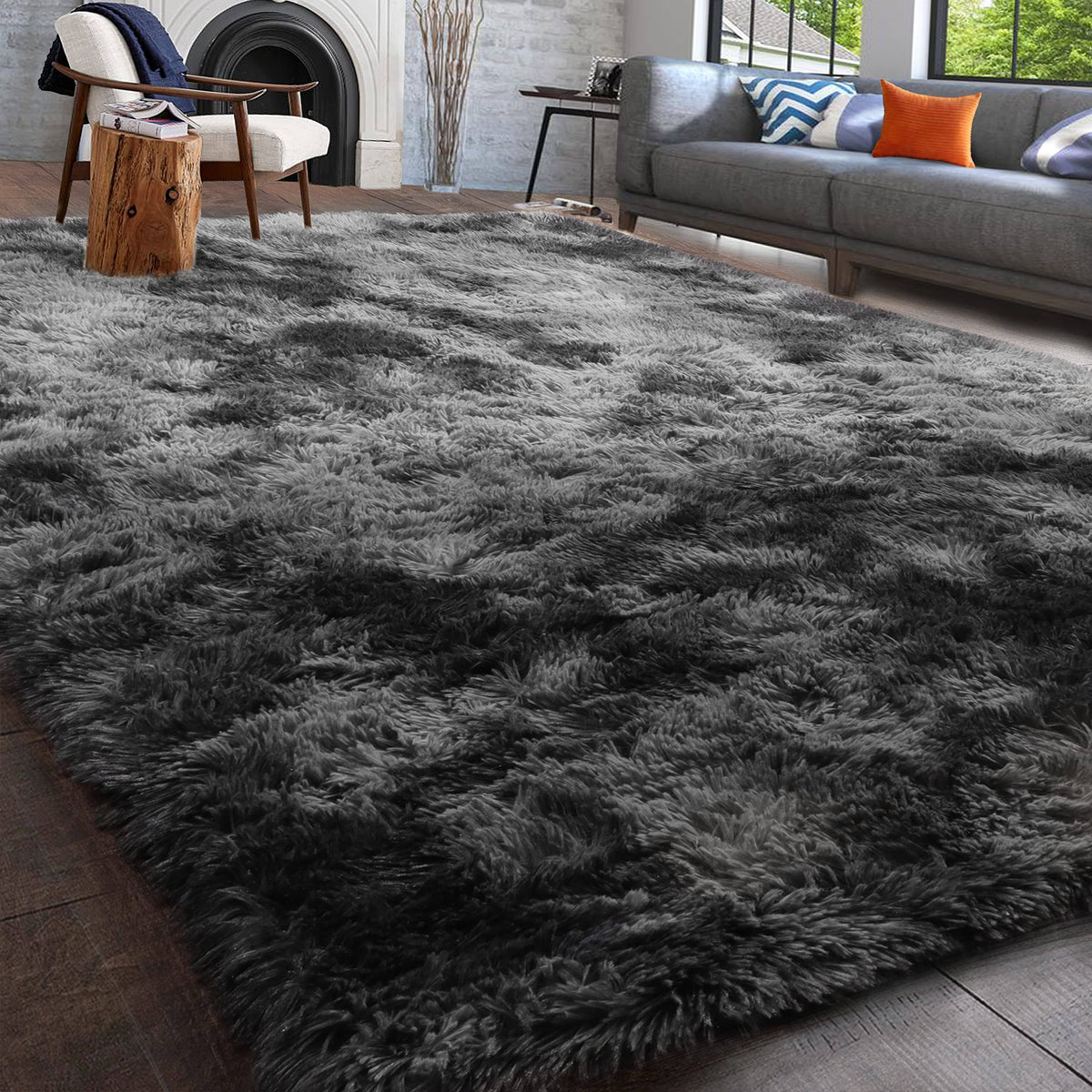 PAGISOFE Dark Grey Large Area Rugs for Living Room Carpet, 8x10 Rug, Big Fluffy Modern Area Rug - Product image 1