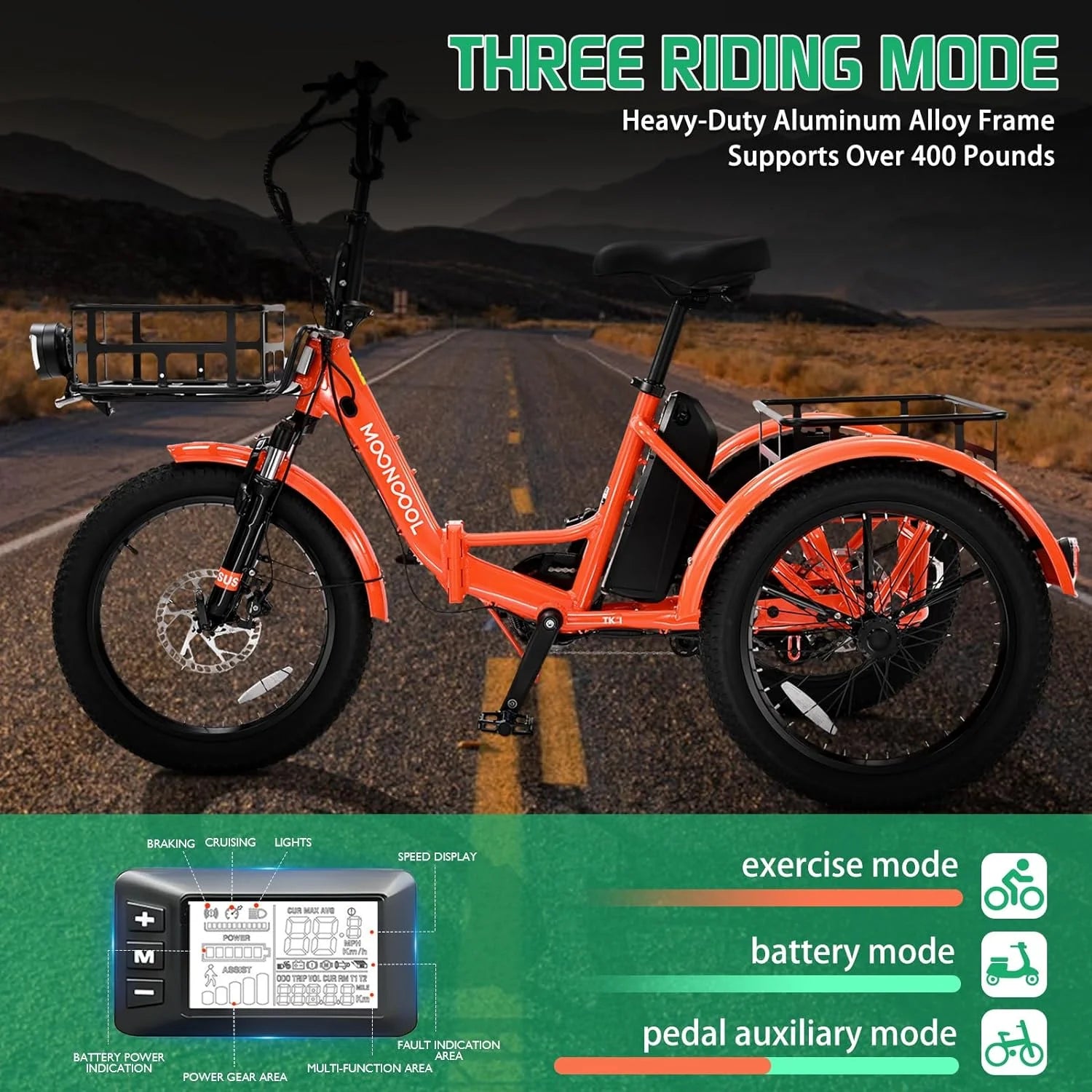 ABORON 3.0 Fat Tire Electric Trike for Senior Foldable E - Bike, 500W Motorized Tricycle Adult 20" Folding - Product image 2