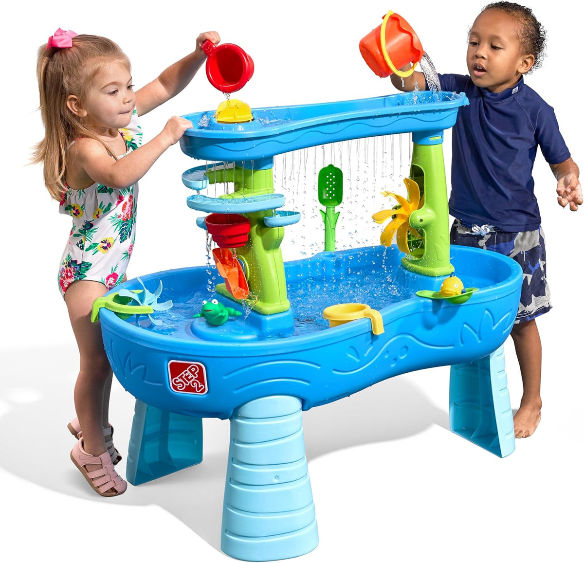 Rain Shower Splash Water Table with 13 Accessories - Blue & Green | Water games table | Activity Table for the Garden, Water Activity Table | Outdoor water table