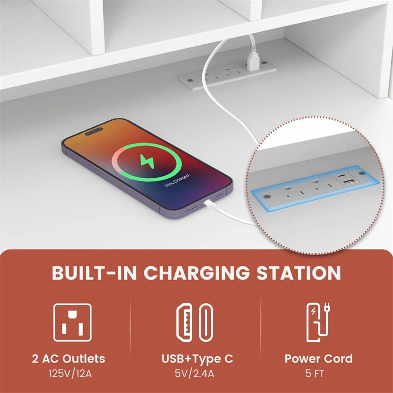 48" Home Office Desk with Power Outlets, USB & Type-C Charging Station - Product image 5