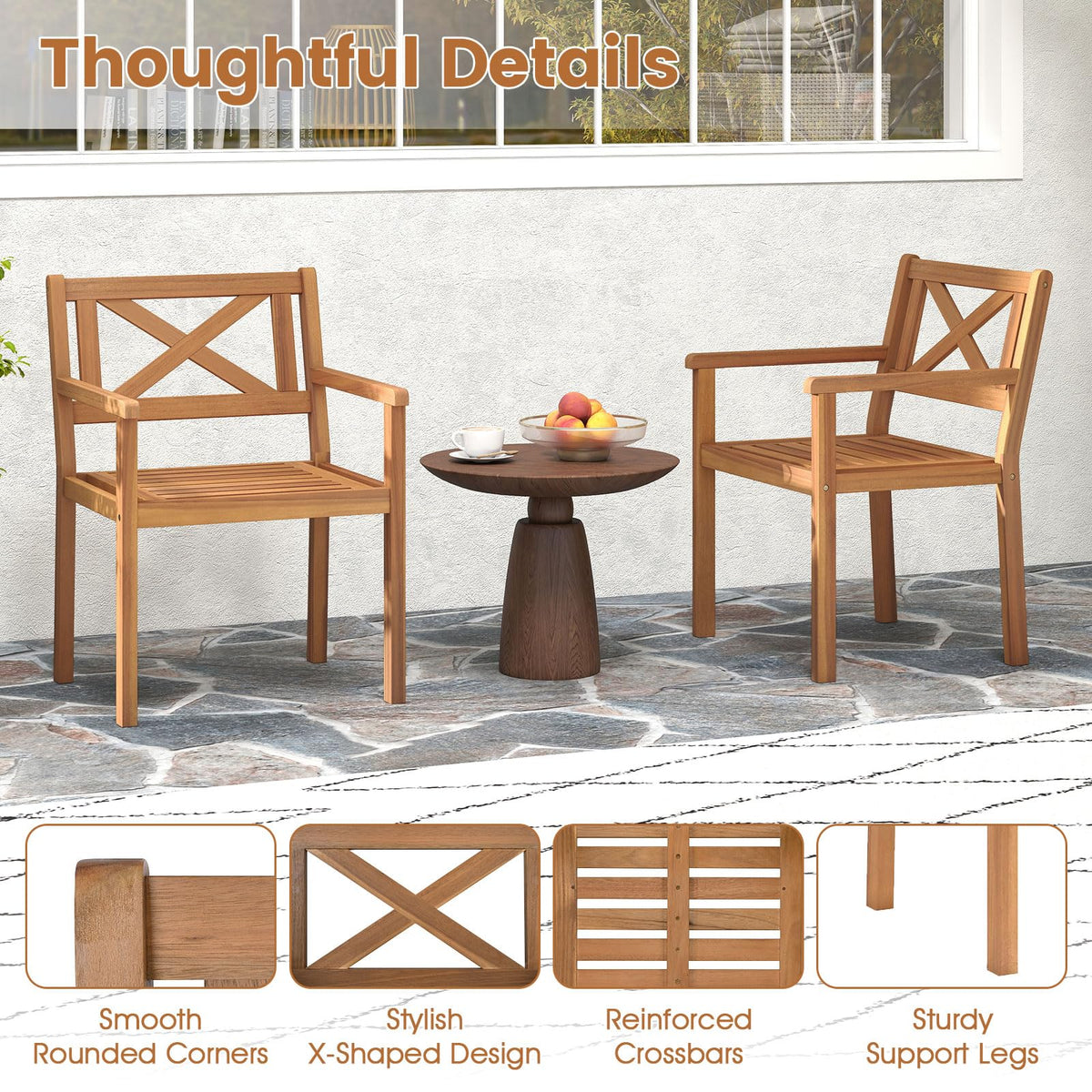 Tangkula Acacia Wood Patio Dining Chairs Set of 2/4 with 400 lbs Capacity - Product image 8