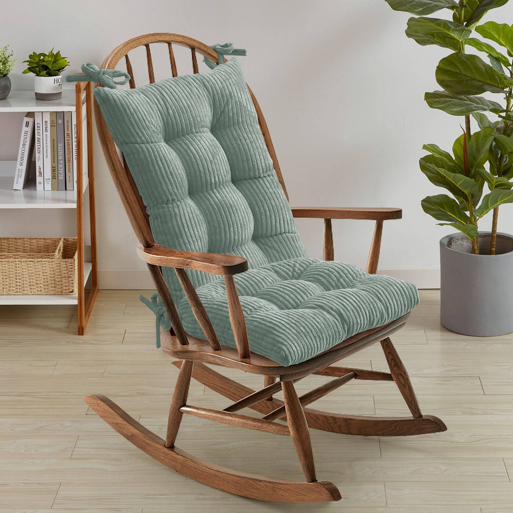 Sweet Home Collection Velvet Ribbed Non Slip Rocking Chair Cushion 2 Piece Set, Mint