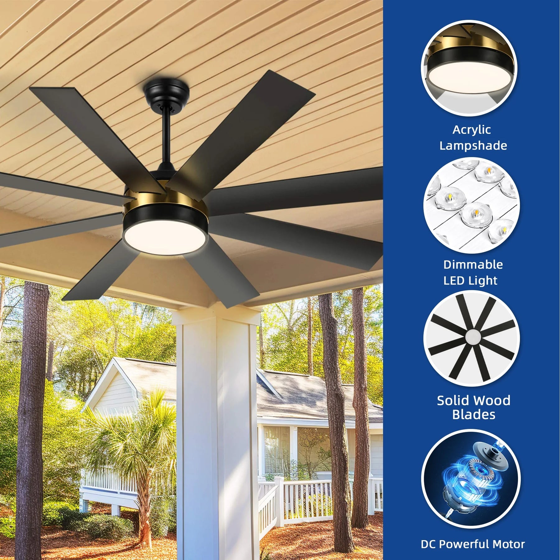 Dextrus 60 in Modern LED Outdoor/ Indoor Ceiling Fan with Remote Control - Product image 8