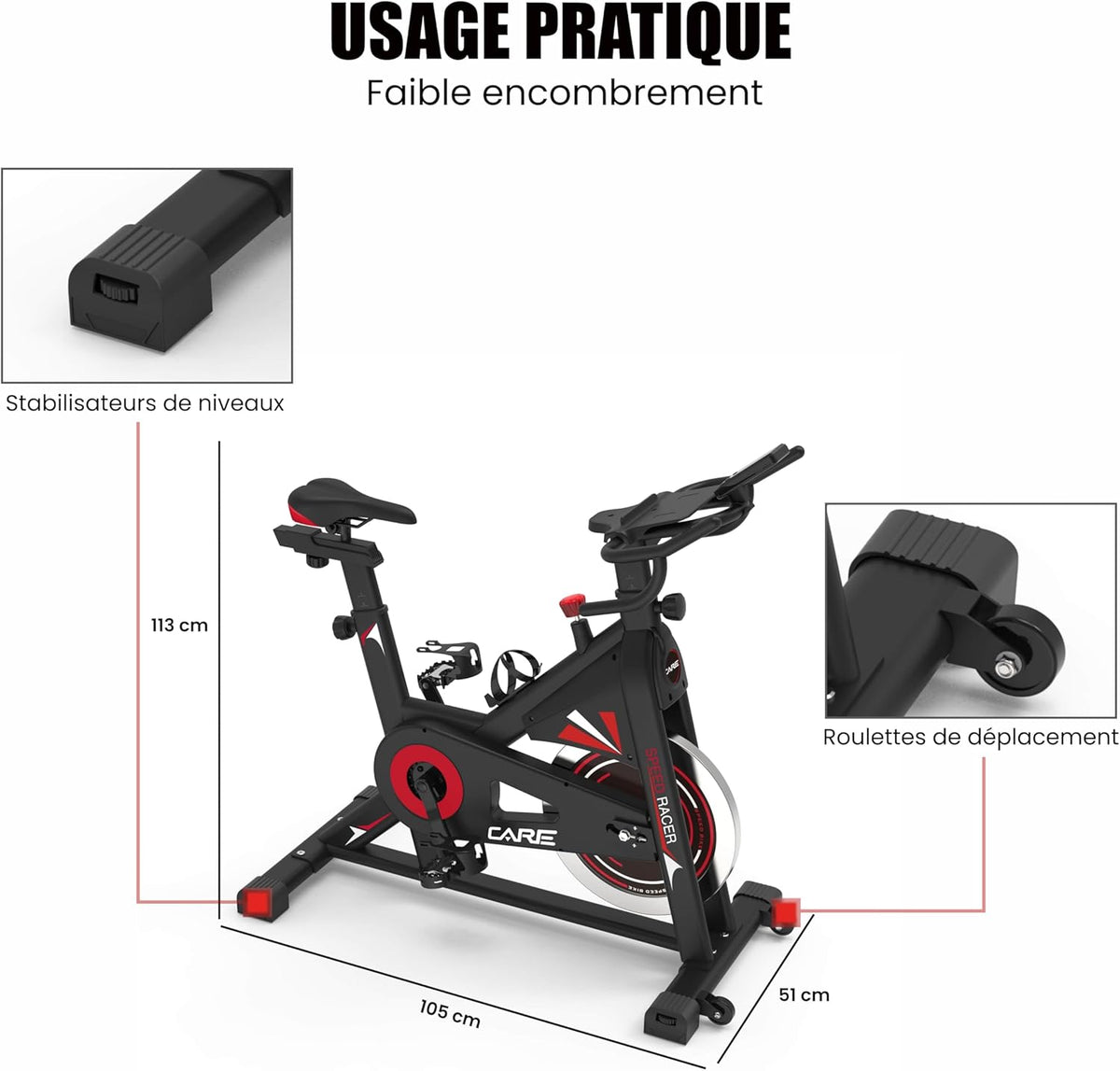 CARE FITNESS - BIKING BIKE - Speed ​​racer - exercise bike with LCD screen-Inertia mass 22kg-Adjustable handlebars and saddle