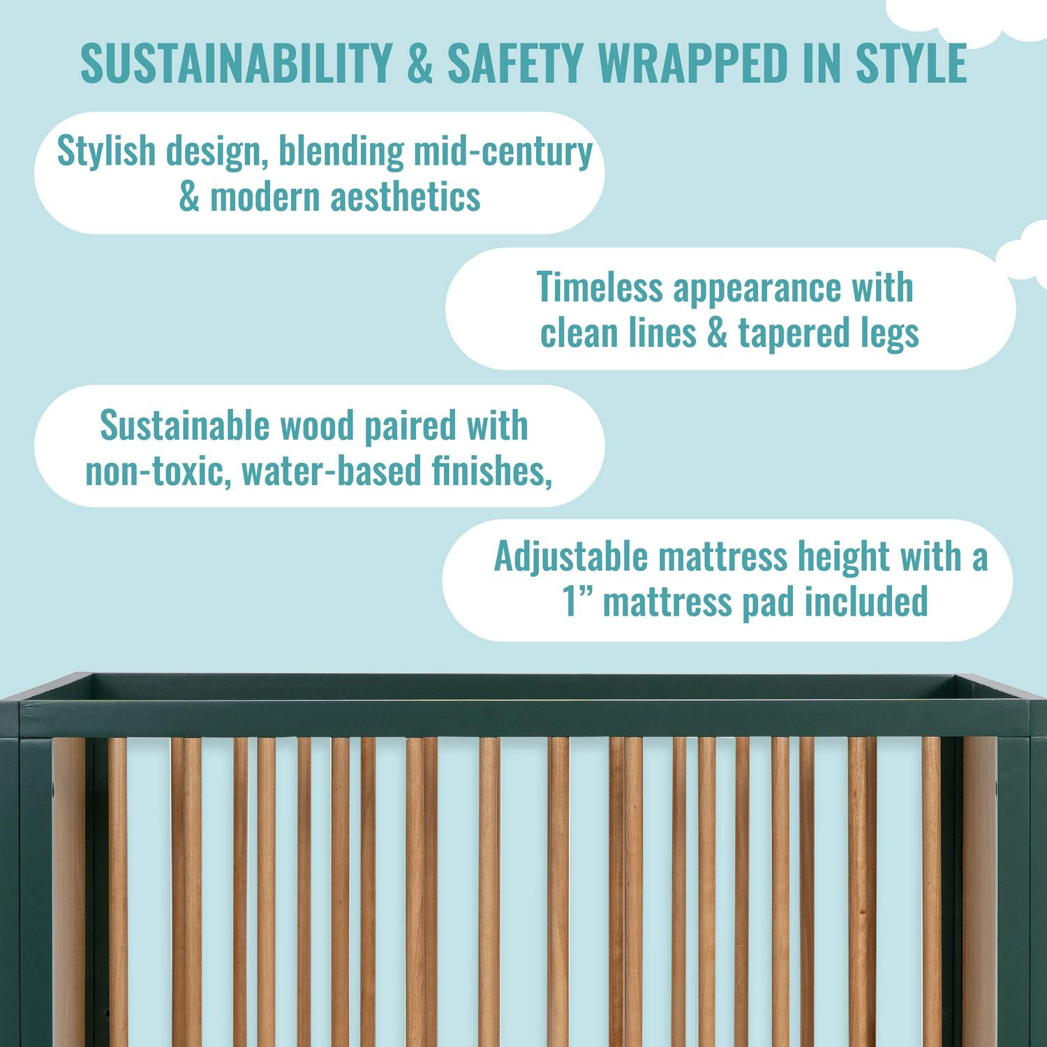 Dream on Me Lucas Mini Modern Crib with Rounded Spindles I Convertible Crib I Mid - Product image 5
