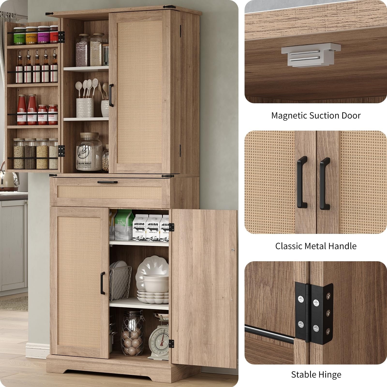 FUSOU 72'' Kitchen Storage Pantry Cabinet, Tall Storage Cabinet with 8 Door Shelves - Product image 18