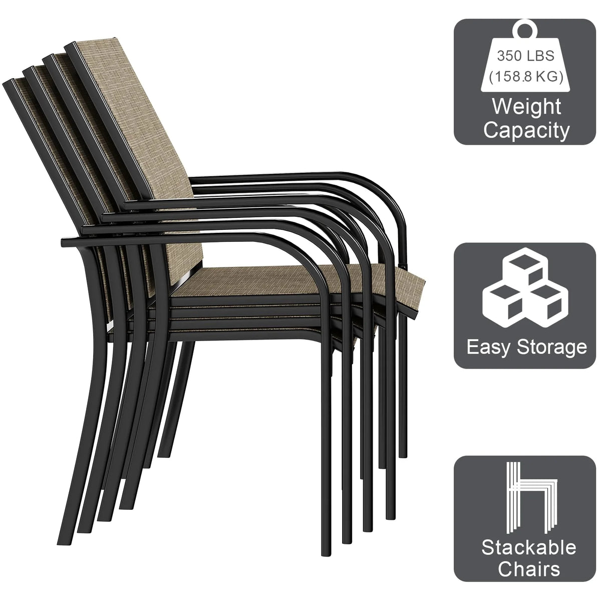 AECOJOY 5 Piece Patio Table and Chair Set for 4, Outdoor Dining Set with Rectangle Table 1.73" Umbrella - Product image 6