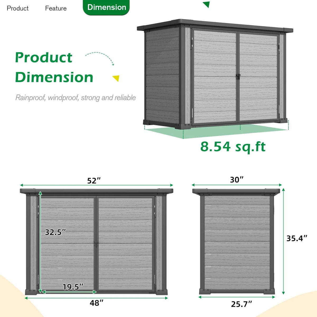 AECOJOY Resin Outdoor Storage Cabinet 23 Cu.Ft Plastic Trash Can Storage Shed with Base - Product image 3