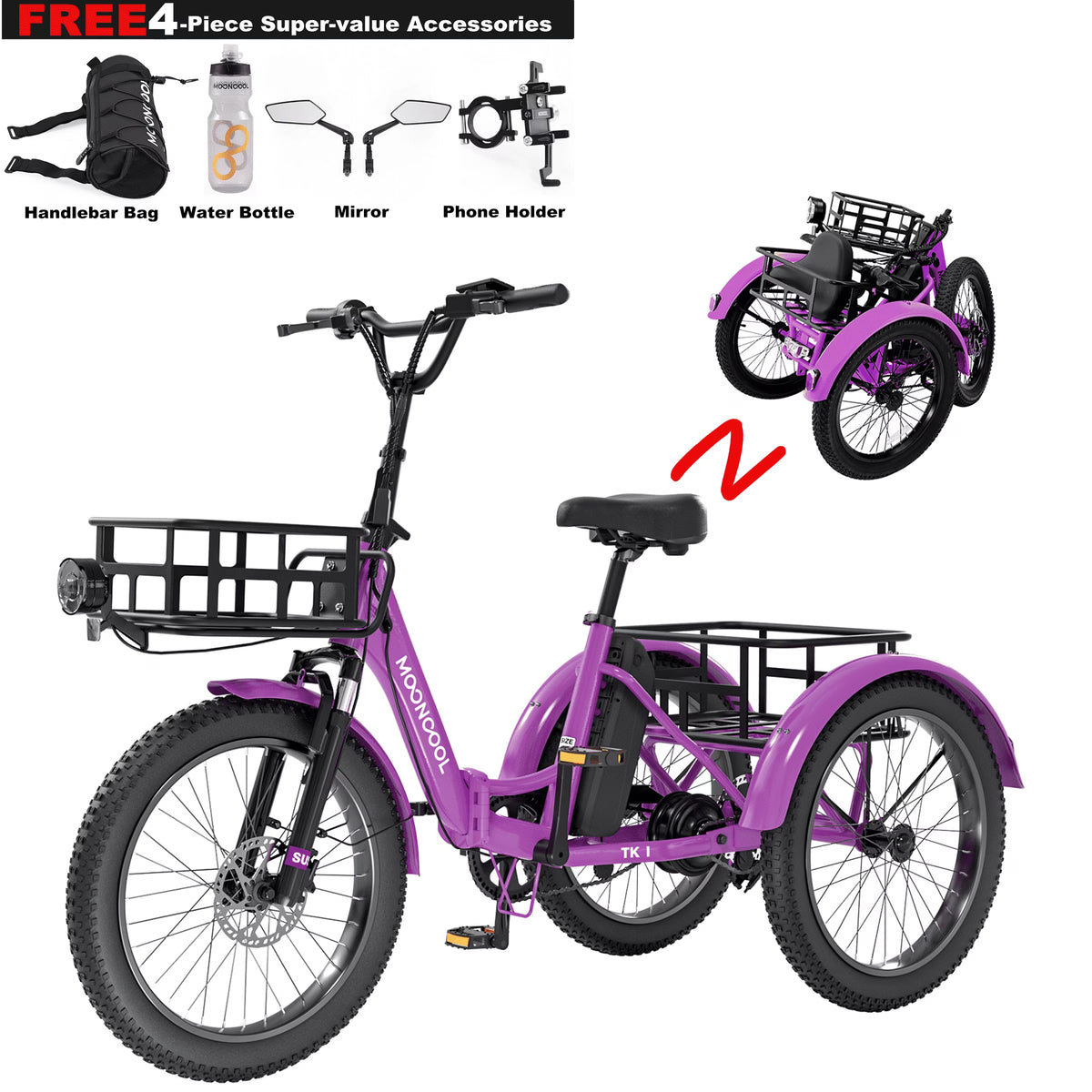 ABORON 3.0 Fat Tire Electric Trike for Senior Foldable E - Bike, 500W Motorized Tricycle Adult 20" Folding - Product image 5