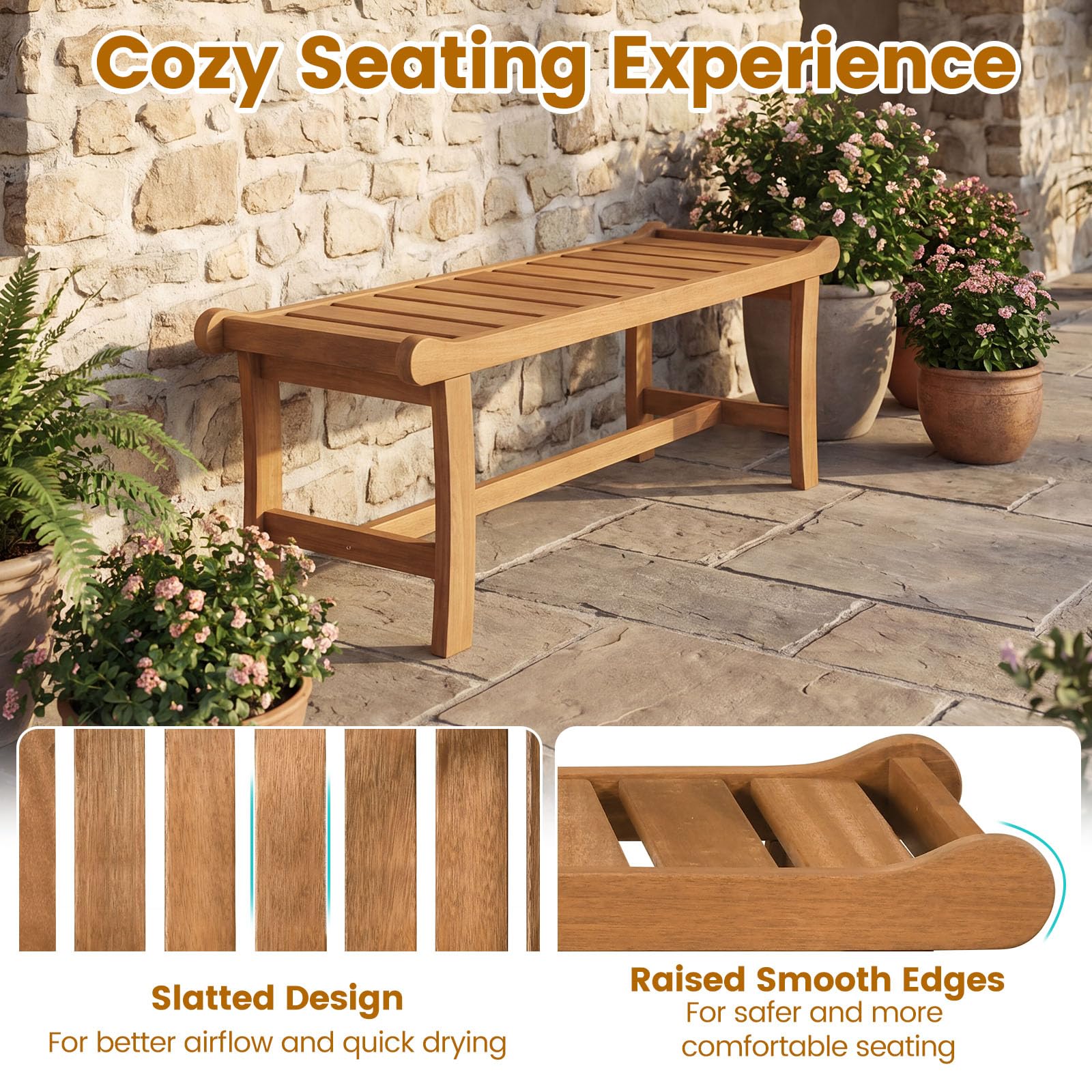 Tangkula 41.5" Patio Backless Bench with Slatted Seat