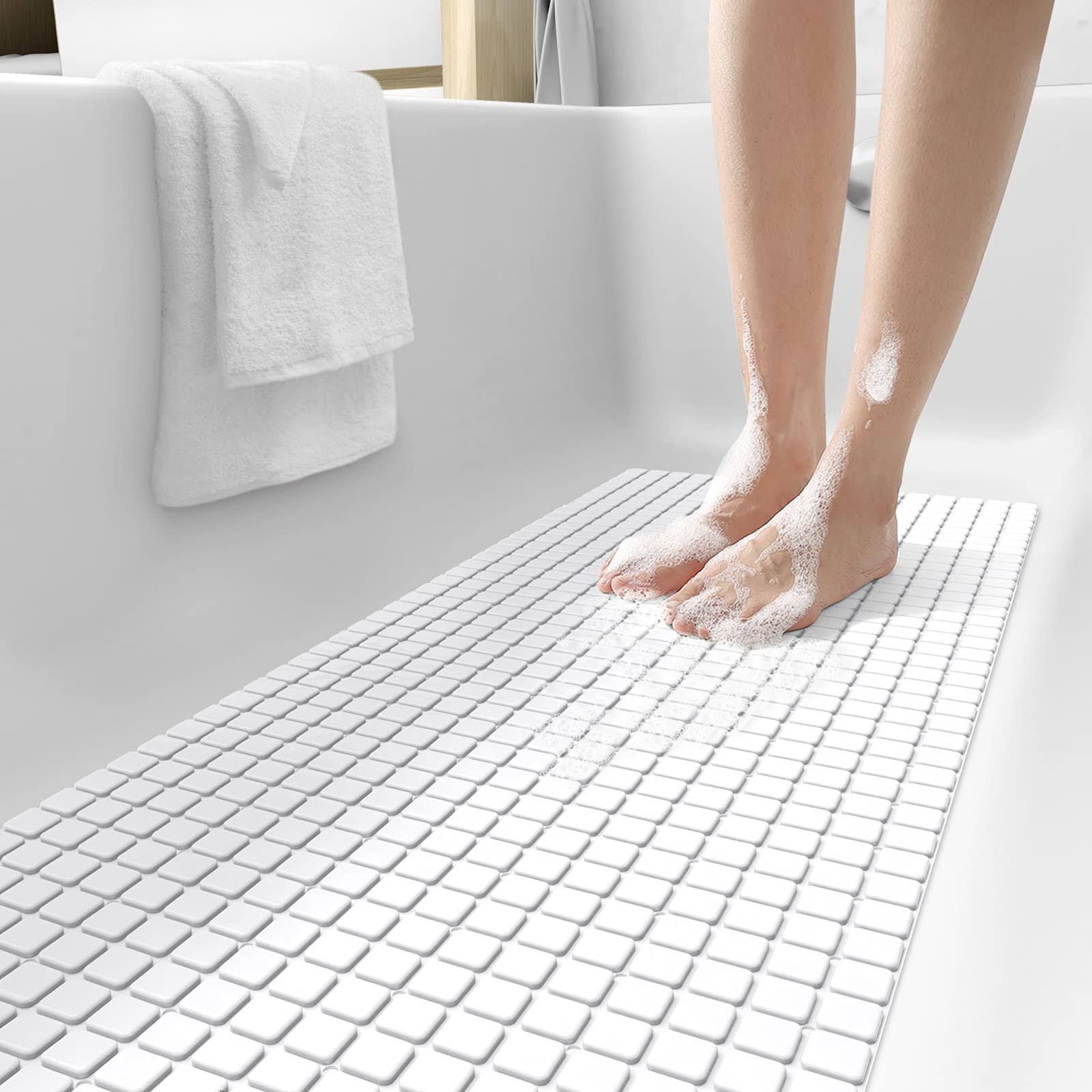 DEXI Bath Tub Shower Mat Non-Slip 16 x 39 Extra Long Bathtub Mats Suction Cups Drain Holes Machine Washable - Product image 1