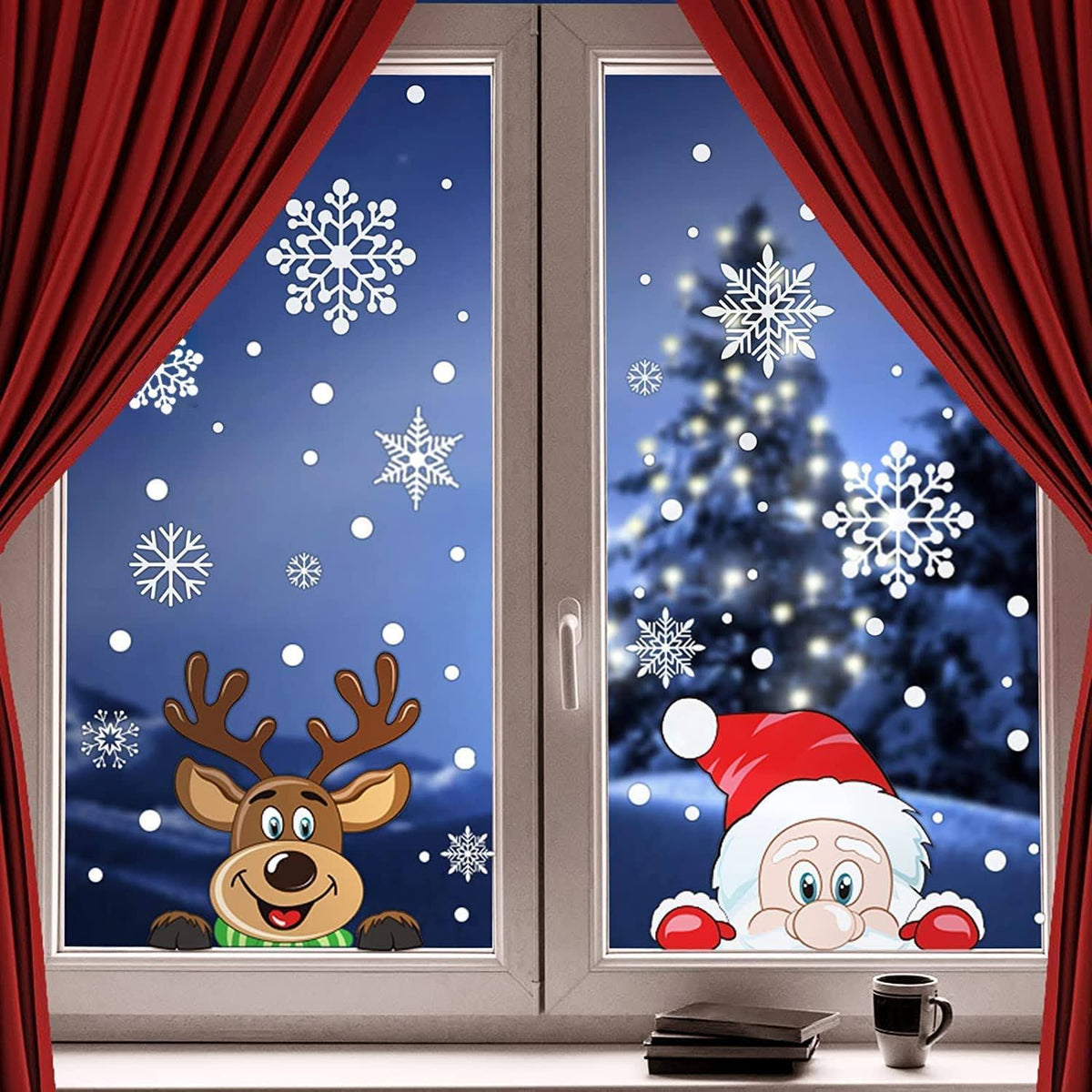 300 Pcs 8 Sheet Christmas Snowflake Window Cling Stickers for Glass, Xmas Decals - Product image 1