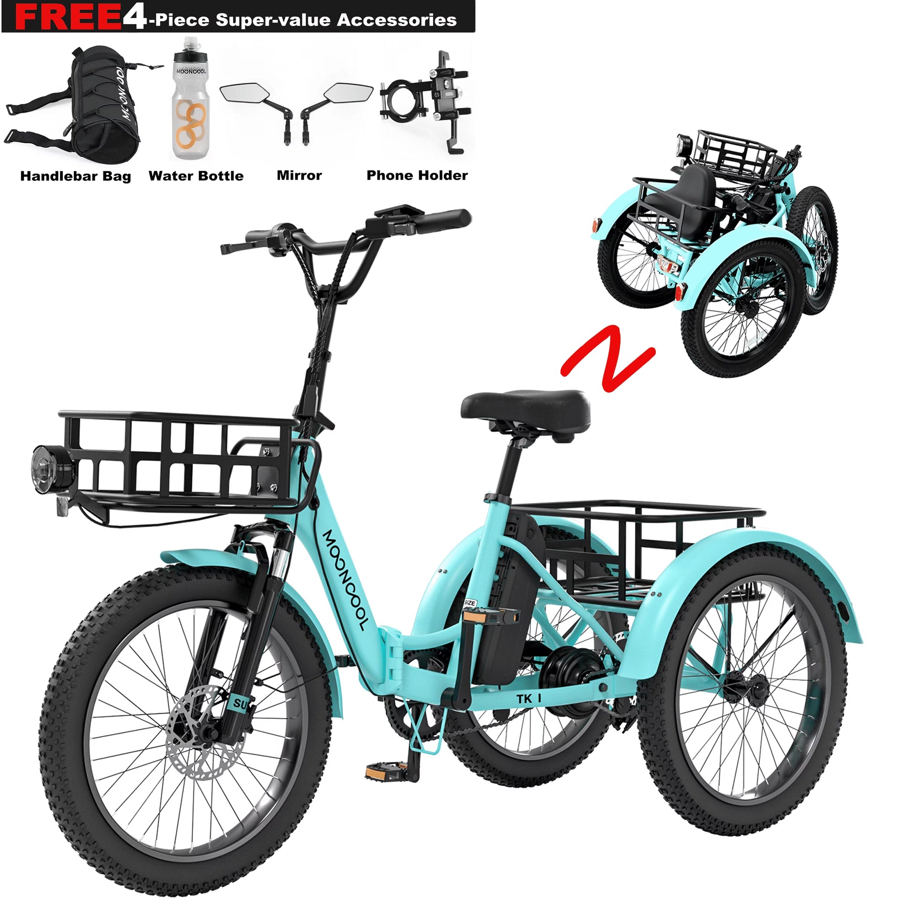 ABORON 3.0 Fat Tire Electric Trike for Senior Foldable E - Bike, 500W Motorized Tricycle Adult 20" Folding - Product image 7