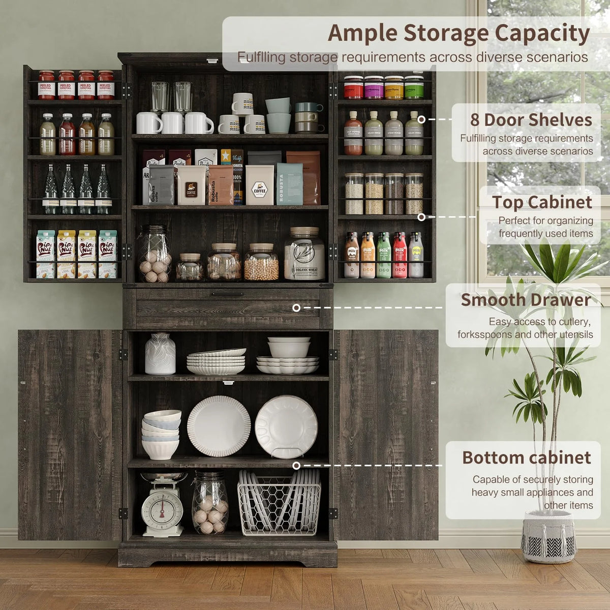 FUSOU 72'' Kitchen Storage Pantry Cabinet, Tall Storage Cabinet with 8 Door Shelves - Product image 4
