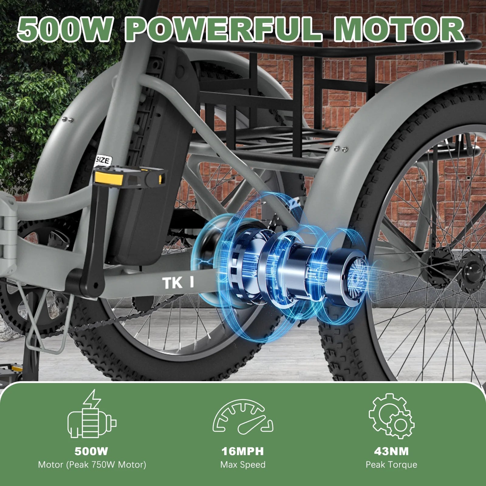 ABORON 3.0 Fat Tire Electric Trike for Senior Foldable E - Bike, 500W Motorized Tricycle Adult 20" Folding - Product image 66