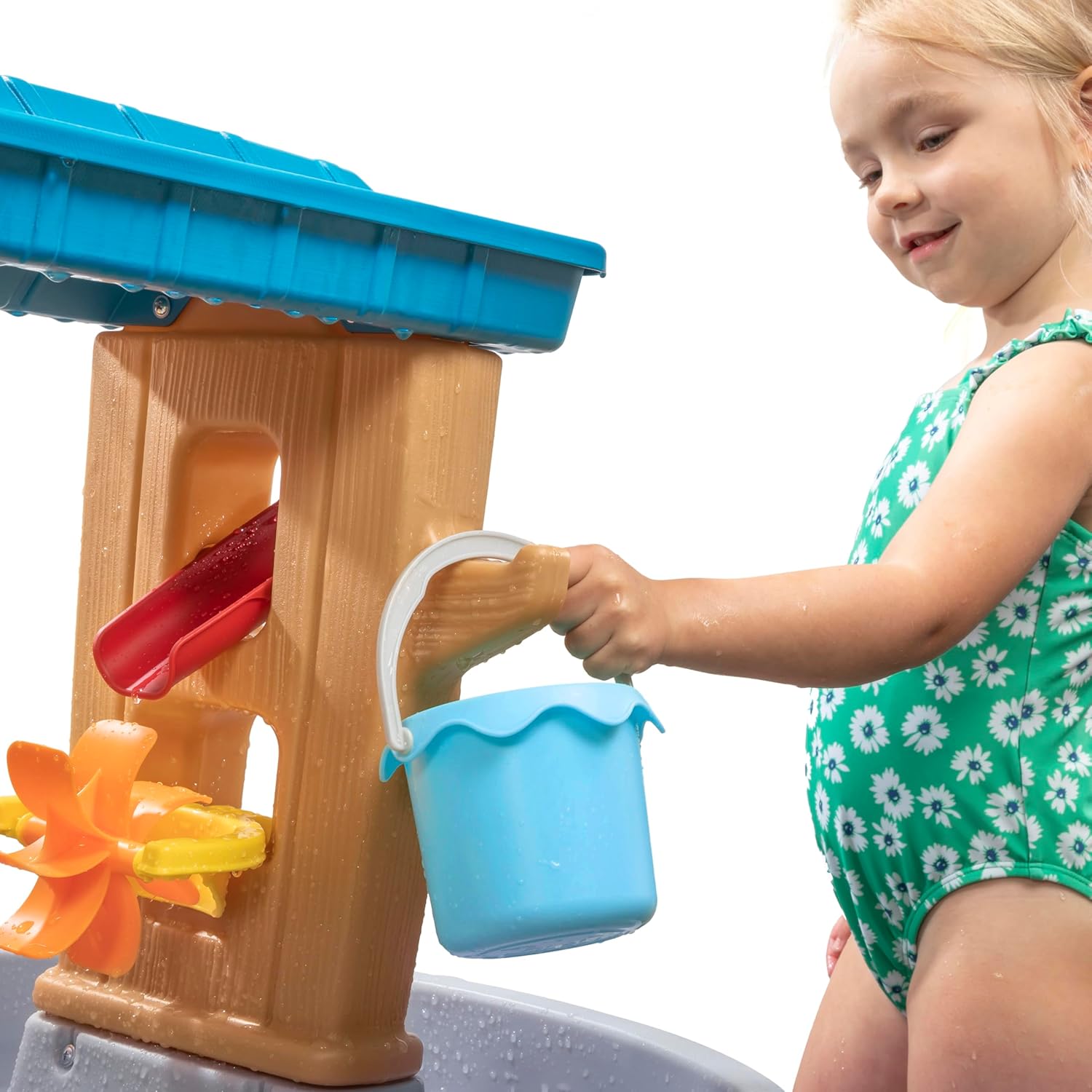 Rain Shower Splash Water Table with 13 Accessories - Blue & Green | Water games table | Activity Table for the Garden, Water Activity Table | Outdoor water table