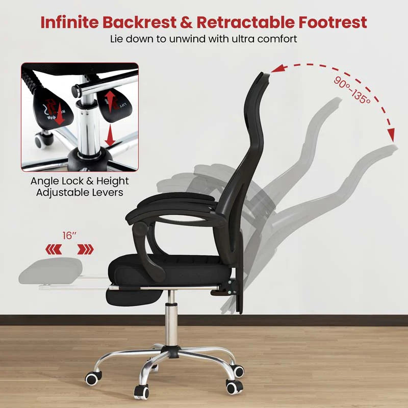 Mesh Office Chair Ergonomic Desk Chair with Footrest and Tilting Backrest - Product image 7