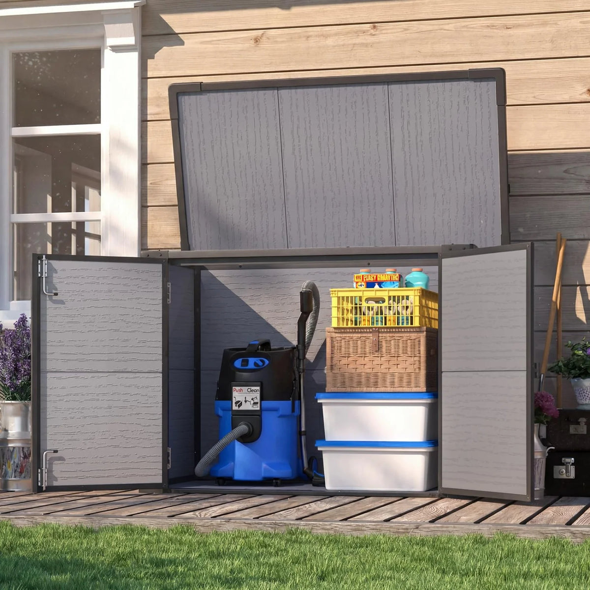 AECOJOY Resin Outdoor Storage Cabinet 23 Cu.Ft Plastic Trash Can Storage Shed with Base - Product image 7