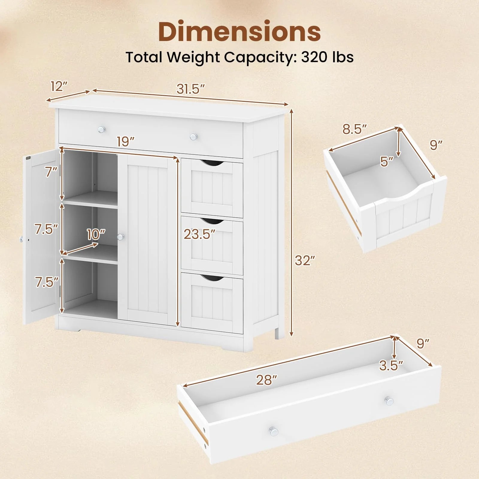 Tangkula Bathroom Floor Cabinet with 4 Drawers for Living Room - Product image 3