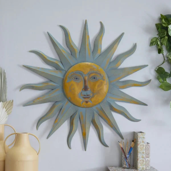 Gold Metal Indoor Outdoor Distressed Sun Wall Decor - Product image 1