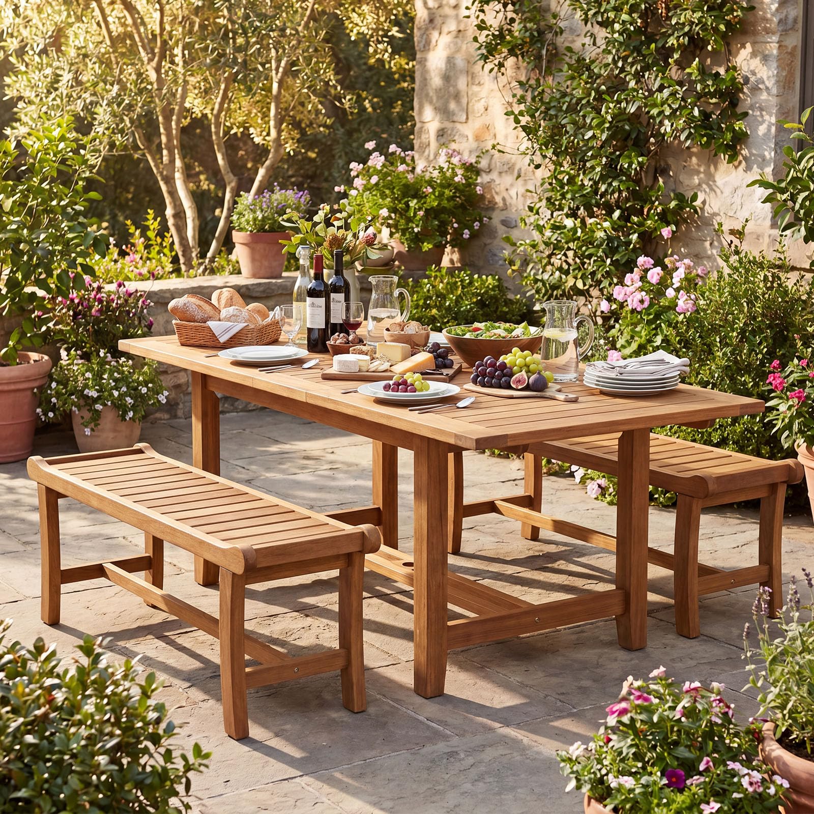 Tangkula 41.5" Patio Backless Bench with Slatted Seat