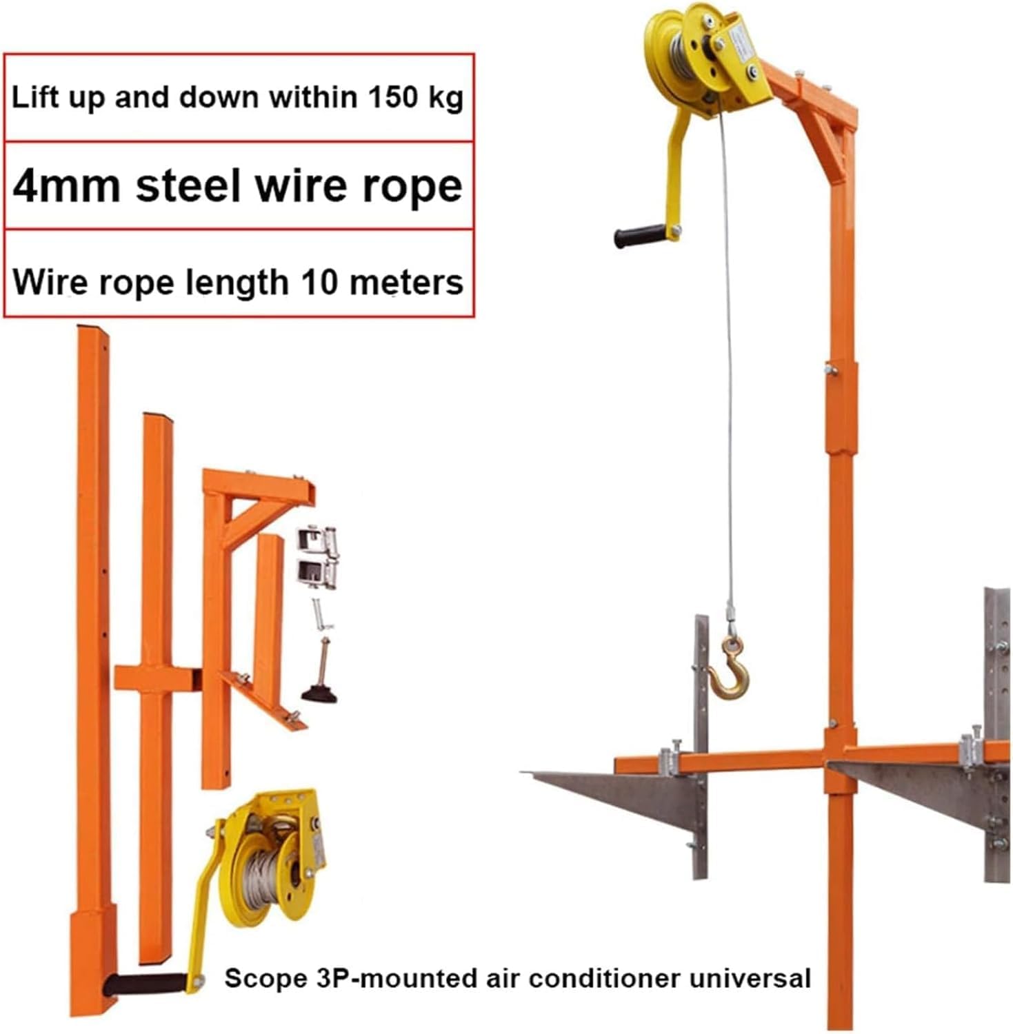 External Air Conditioning Machine Installation Small Crane Installation Suspension Crank Lifting Bracket Hand Crank Air Conditioning Lifting Tool,20M