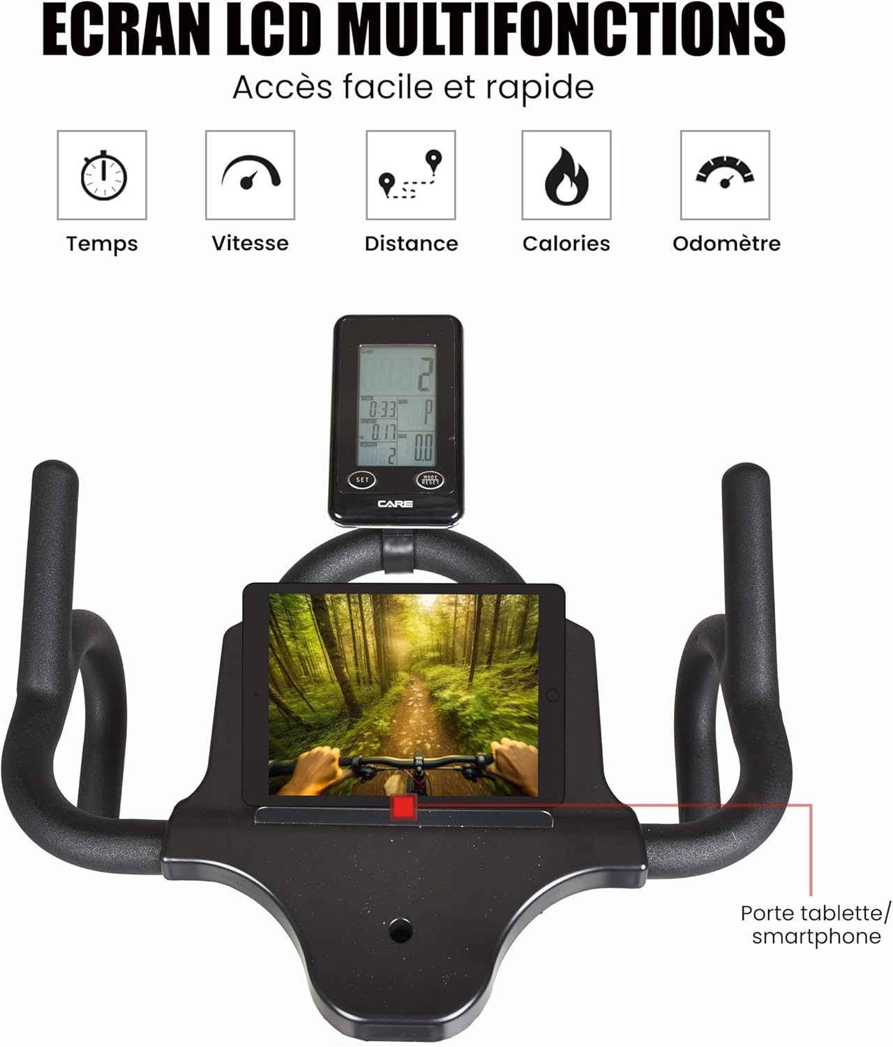 CARE FITNESS - BIKING BIKE - Speed ​​racer - exercise bike with LCD screen-Inertia mass 22kg-Adjustable handlebars and saddle